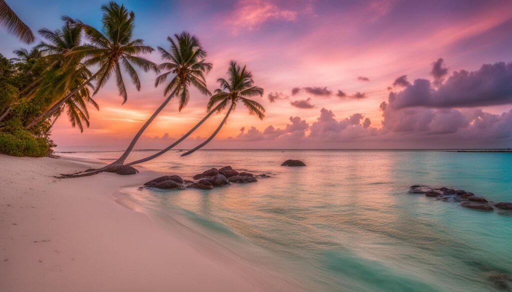 Palm trees on a white sandy beach