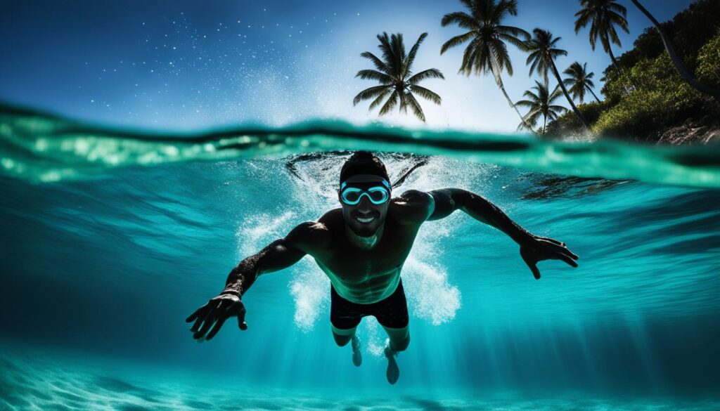 swimming in glowing water