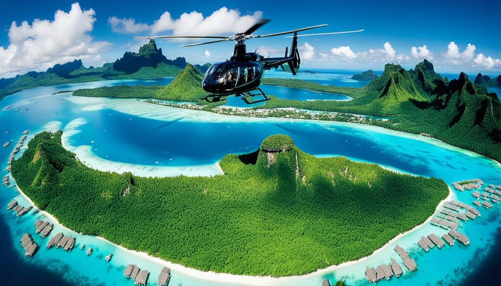 helicopter ride over Bora Bora lagoon